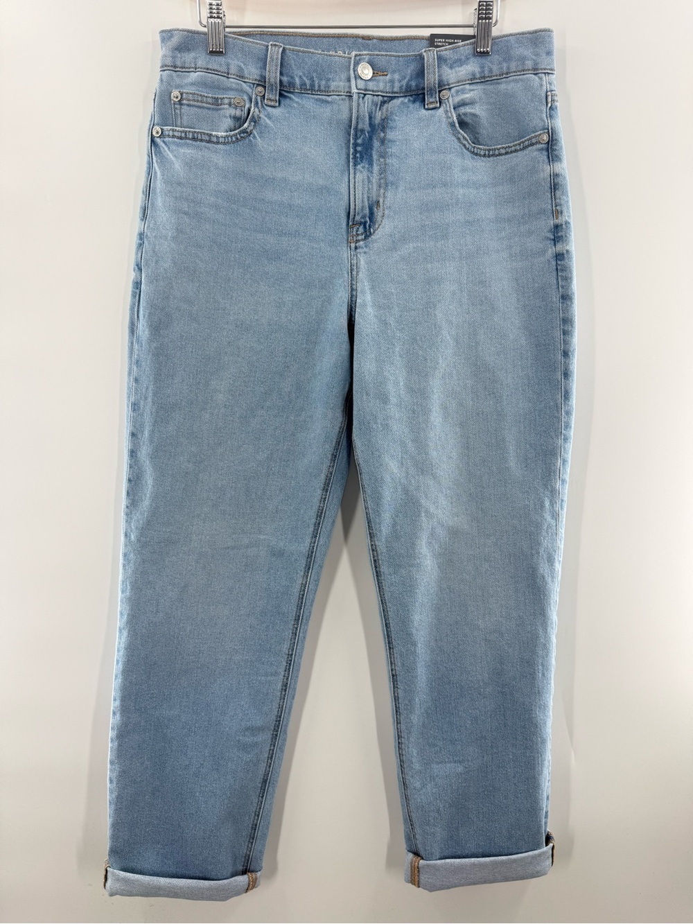 NWT American Eagle Super High Rise Straight Leg Jeans Stretch Light Wash 10 / 30 - Picture 2 of 13